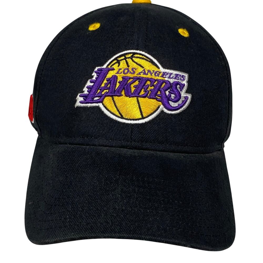 Vintage Los Angeles Lakers Hat Cap Black Hoop Loop Strap Back Logo NBA New
